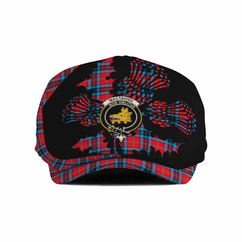 MacTavish (McTavish) Tartan Family Crest Flat Cap, Jeff Cap Scotland Thistle Floral