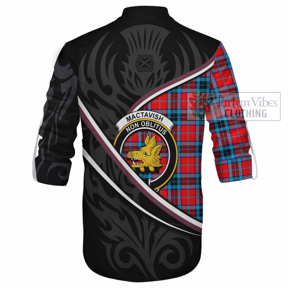 MacTavish (McTavish) Tartan Family Crest Ghillie Kilt Shirt Celtic Scottish Thistle Floral - Tartan Vibes Clothing