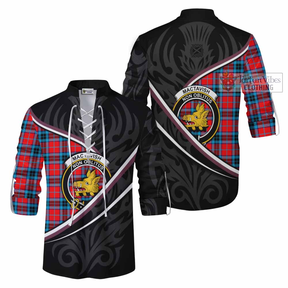 MacTavish (McTavish) Tartan Family Crest Ghillie Kilt Shirt Celtic Scottish Thistle Floral - Tartan Vibes Clothing