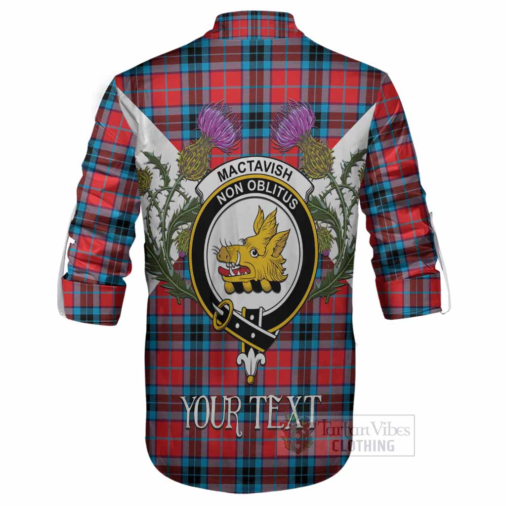 MacTavish (McTavish) Tartan Family Crest Ghillie Shirt Scottish Burns Night Thistle Floral
