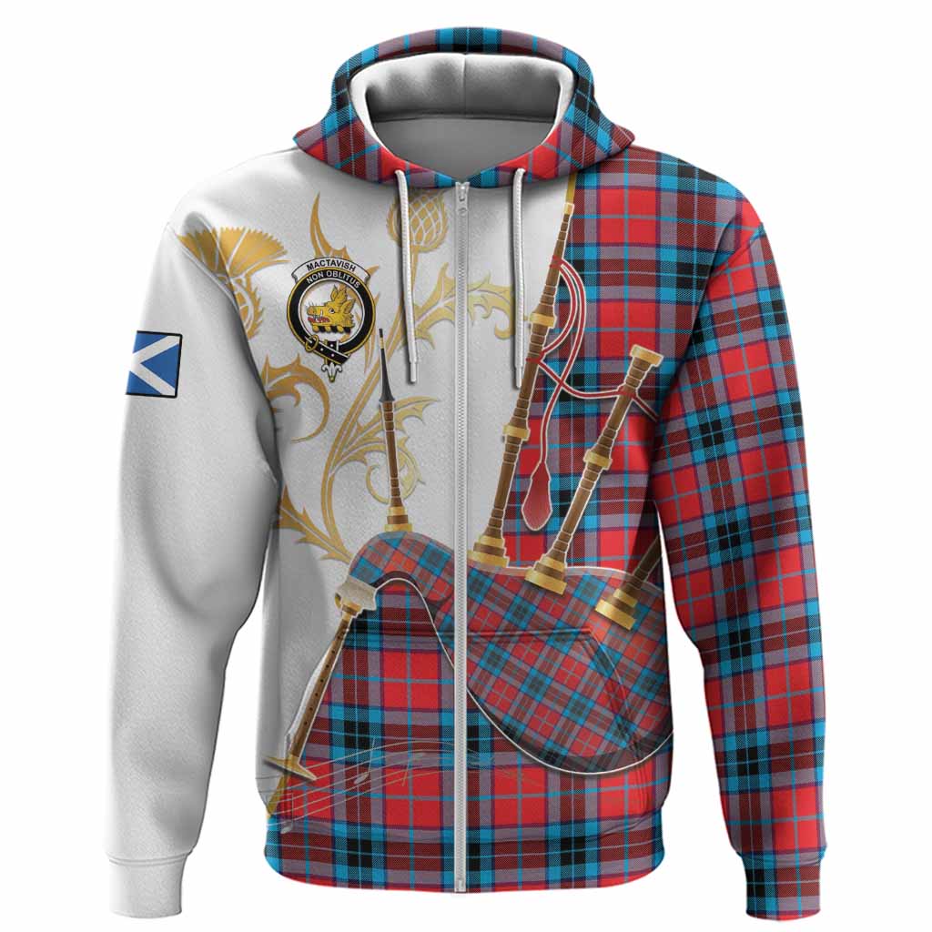 MacTavish (McTavish) Tartan Family Crest Hoodie Bagpipes with Scottish Thistle