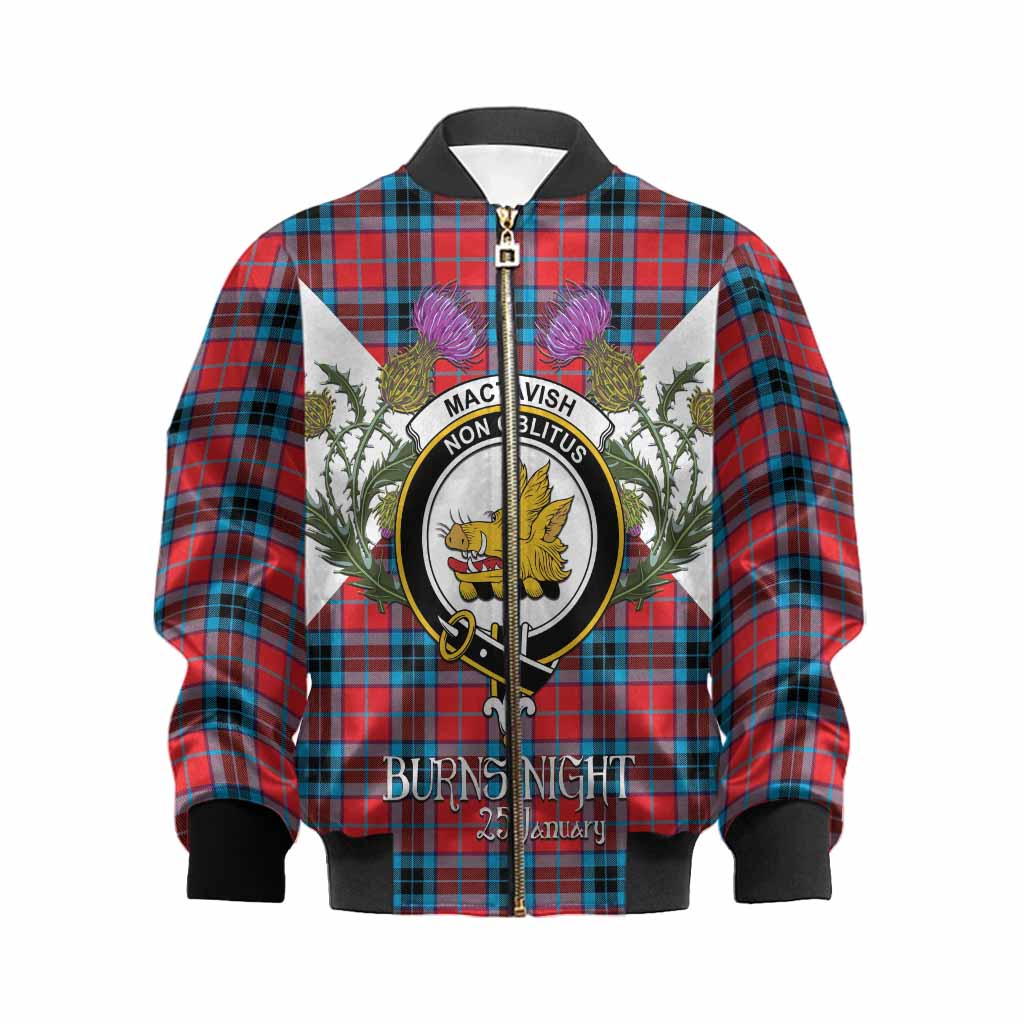 MacTavish (McTavish) Tartan Family Crest Kid Bomber Jacket Scottish Burns Night Thistle Floral
