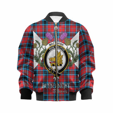 MacTavish (McTavish) Tartan Family Crest Kid Bomber Jacket Scottish Burns Night Thistle Floral
