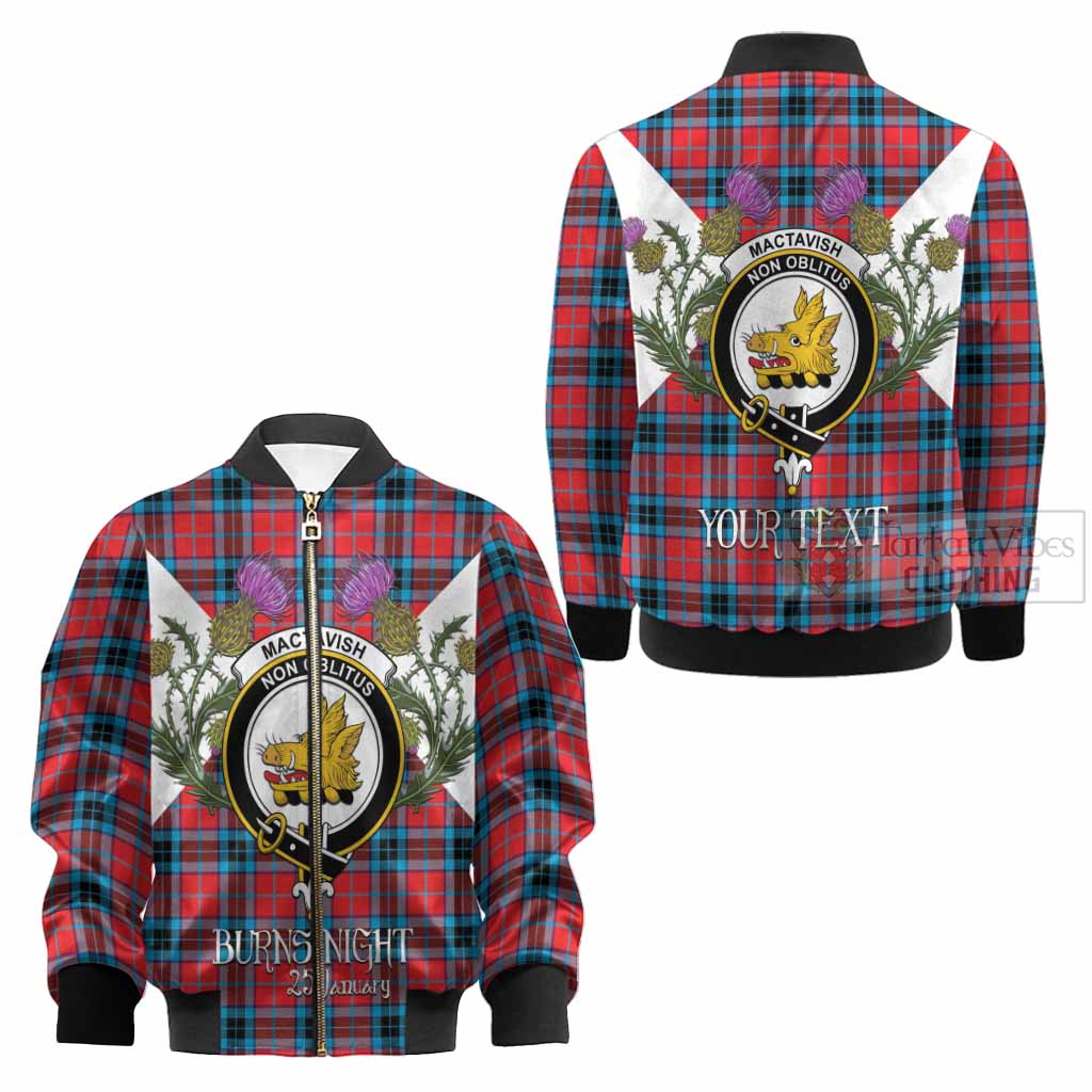 MacTavish (McTavish) Tartan Family Crest Kid Bomber Jacket Scottish Burns Night Thistle Floral