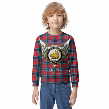 MacTavish (McTavish) Tartan Family Crest Kid Knitted Sweatshirt Scottish Burns Night Thistle Floral