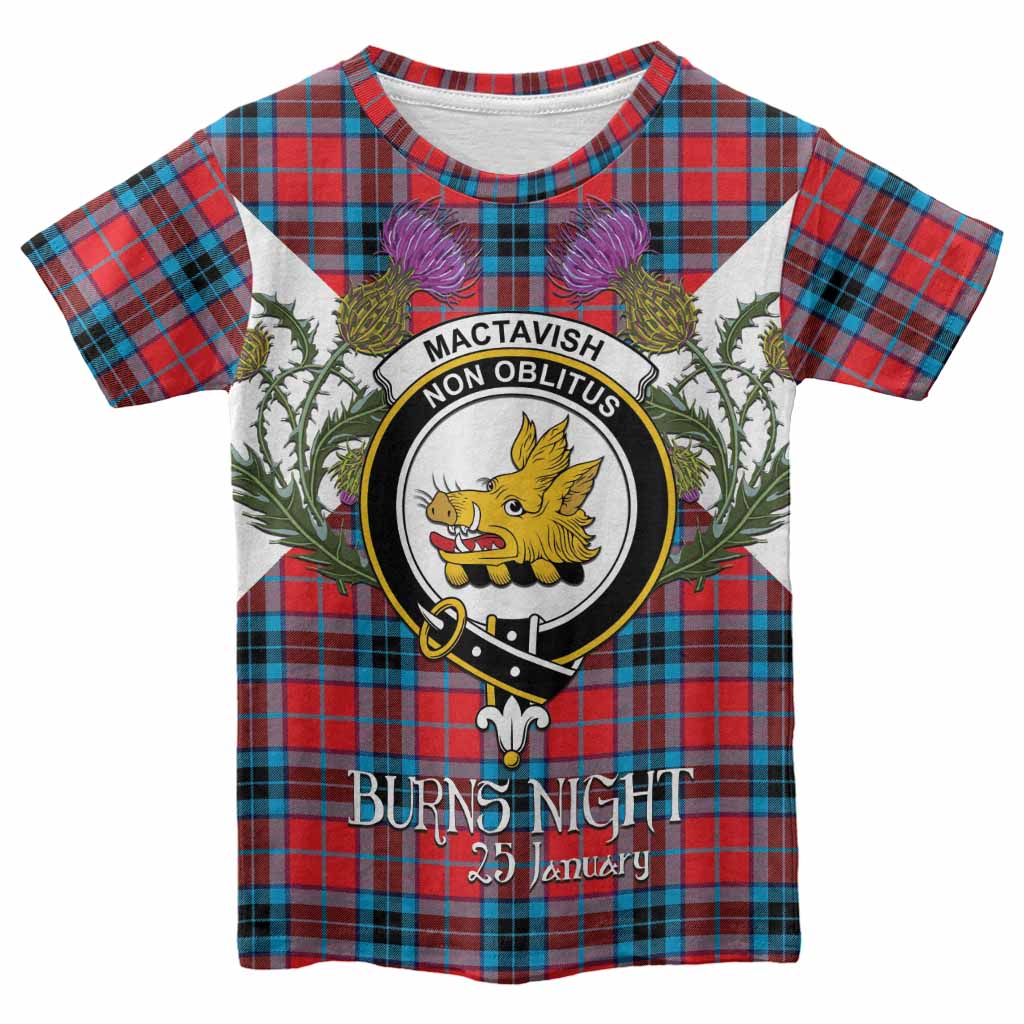 MacTavish (McTavish) Tartan Family Crest Kid T-shirt Scottish Burns Night Thistle Floral