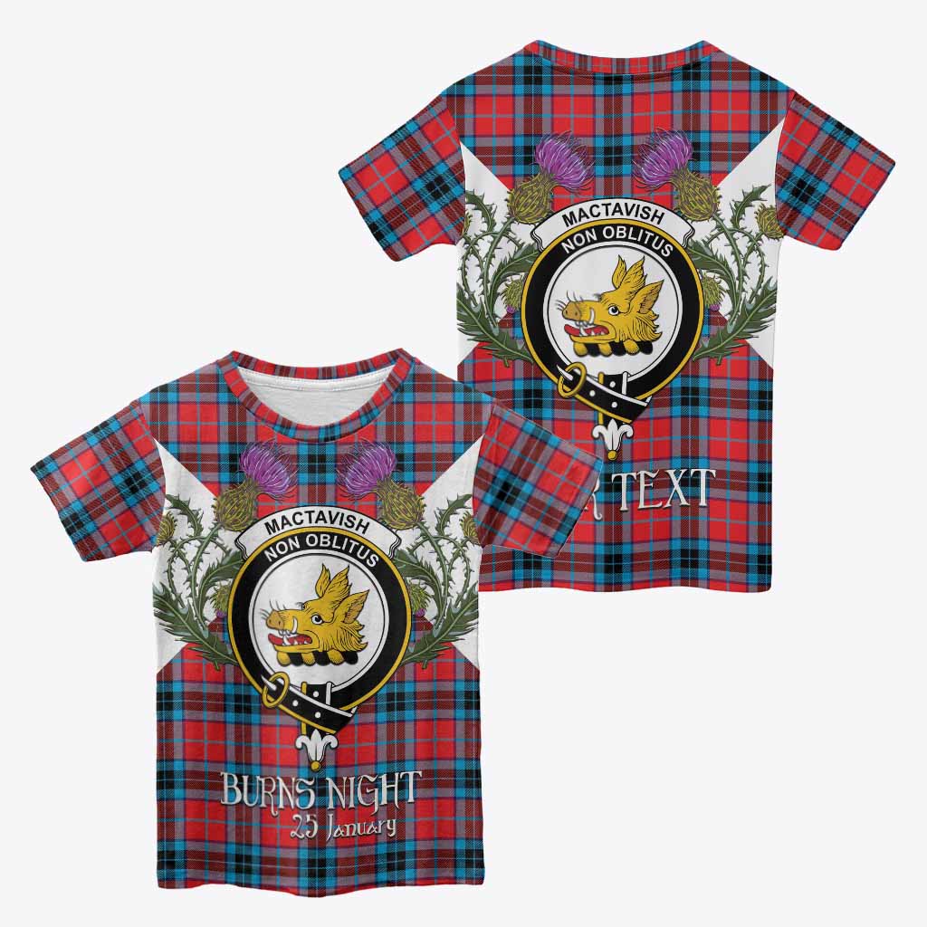 MacTavish (McTavish) Tartan Family Crest Kid T-shirt Scottish Burns Night Thistle Floral