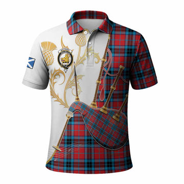 MacTavish (McTavish) Tartan Family Crest Polo Shirt Bagpipes with Scottish Thistle