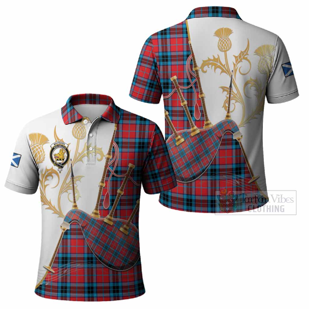 MacTavish (McTavish) Tartan Family Crest Polo Shirt Bagpipes with Scottish Thistle