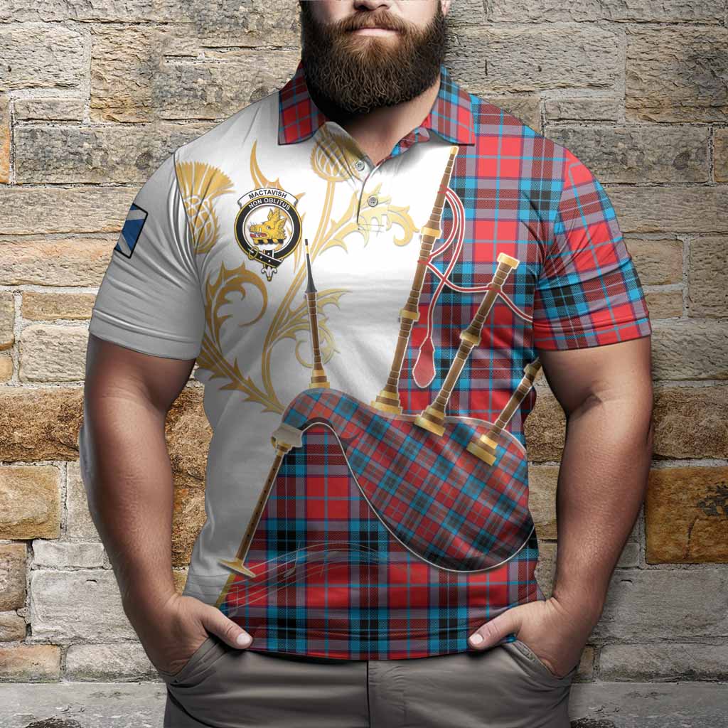 MacTavish (McTavish) Tartan Family Crest Polo Shirt Bagpipes with Scottish Thistle