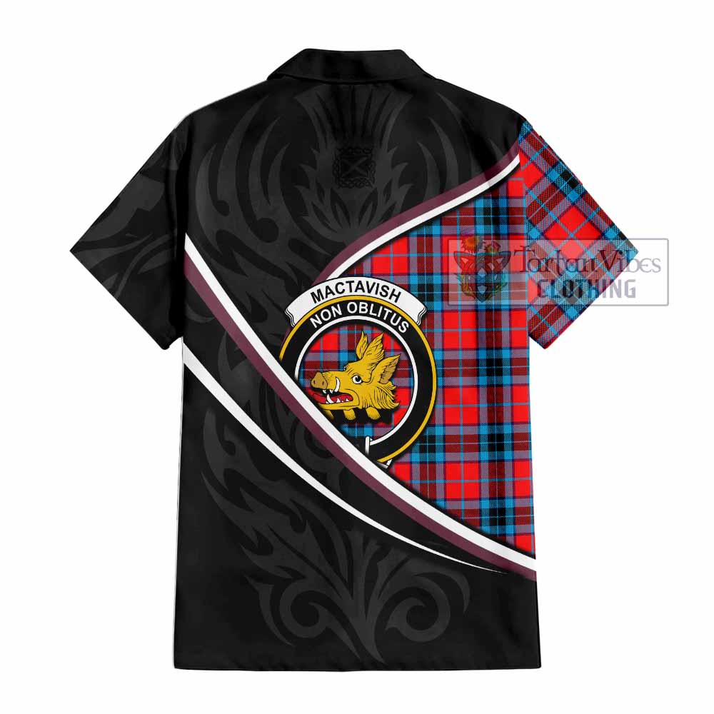 MacTavish (McTavish) Tartan Family Crest Short Sleeve Button Shirt Celtic Scottish Thistle Floral - Tartan Vibes Clothing