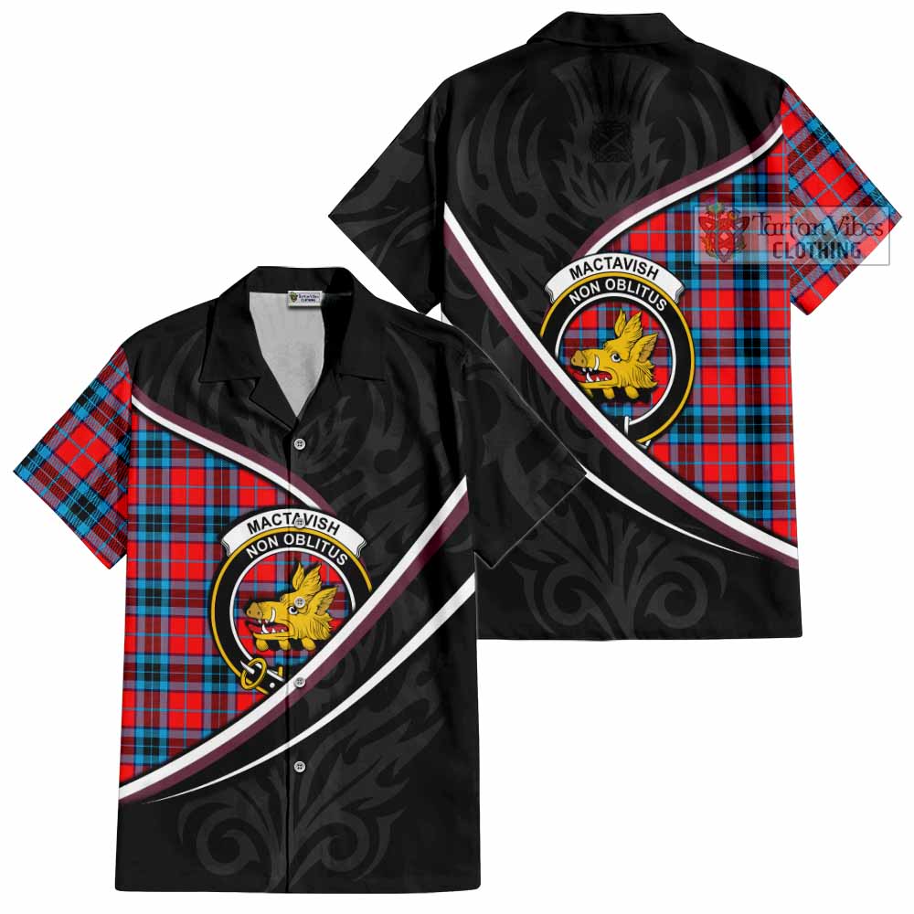 MacTavish (McTavish) Tartan Family Crest Short Sleeve Button Shirt Celtic Scottish Thistle Floral - Tartan Vibes Clothing