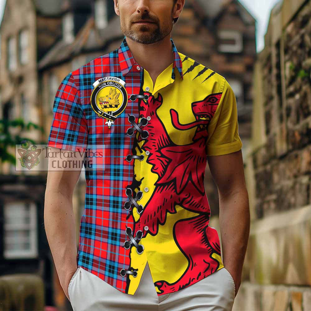MacTavish (McTavish) Tartan Family Crest Short Sleeve Button Shirt Lion Rampant Honor - Tartan Vibes Clothing