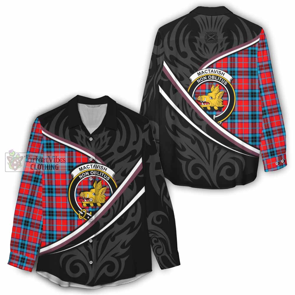 MacTavish (McTavish) Tartan Family Crest Women Casual Shirt Celtic Scottish Thistle Floral - Tartan Vibes Clothing