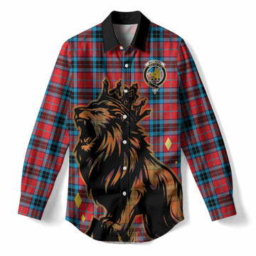 MacTavish (McTavish) Tartan Family Crest Women Casual Shirt Crowned Lion Roaring