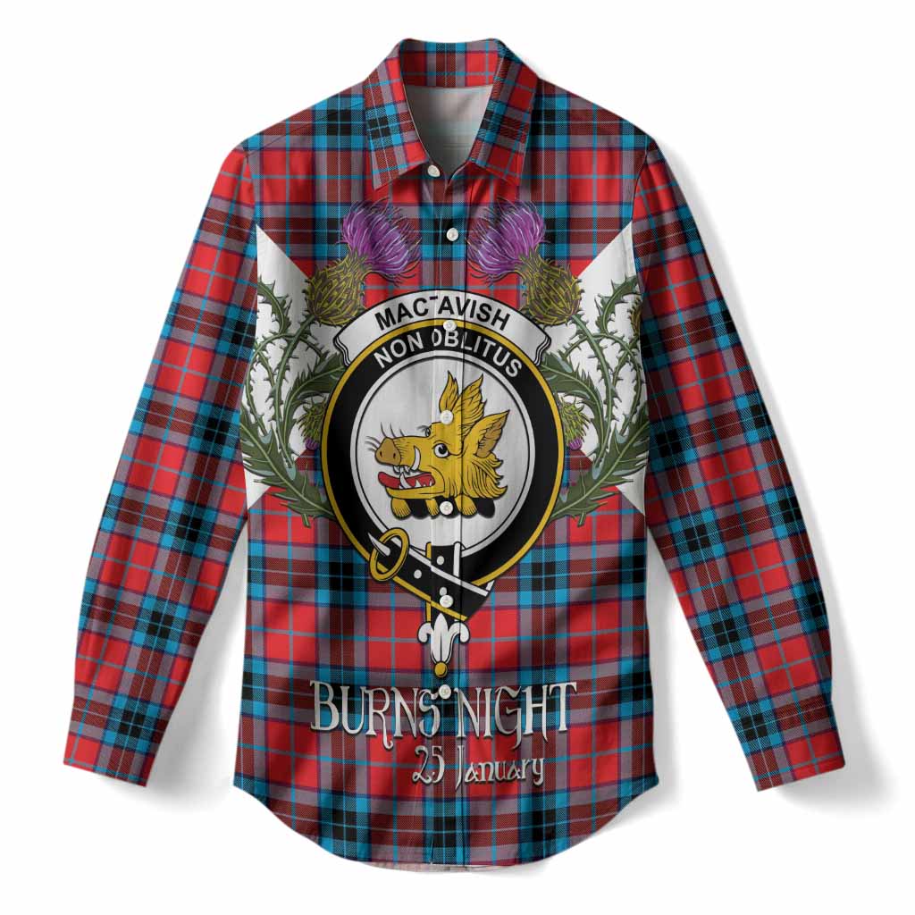 MacTavish (McTavish) Tartan Family Crest Women Casual Shirt Scottish Burns Night Thistle Floral