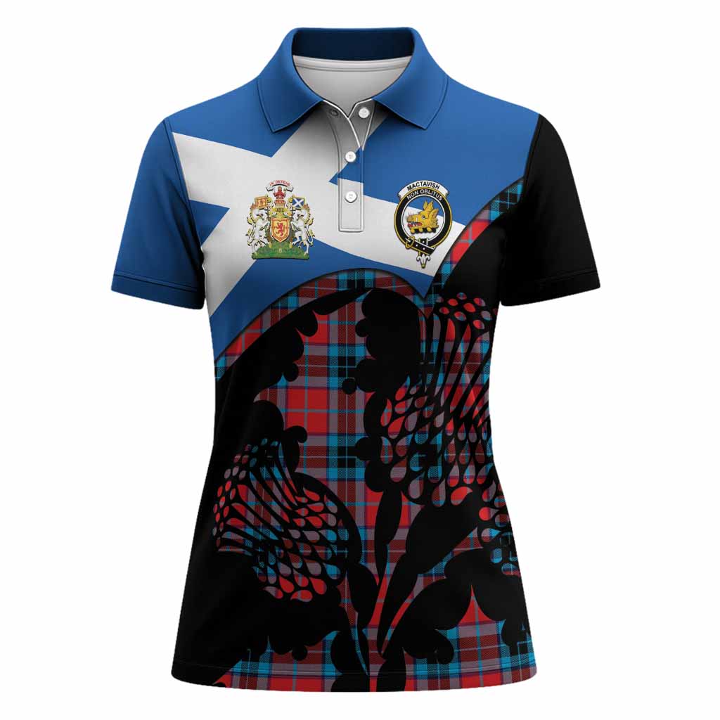 MacTavish (McTavish) Tartan Family Crest Women Polo Shirt Scotland Thistle Floral Flag Style