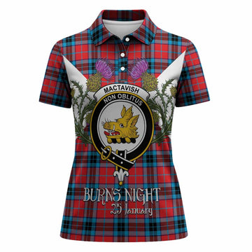 MacTavish (McTavish) Tartan Family Crest Women Polo Shirt Scottish Burns Night Thistle Floral
