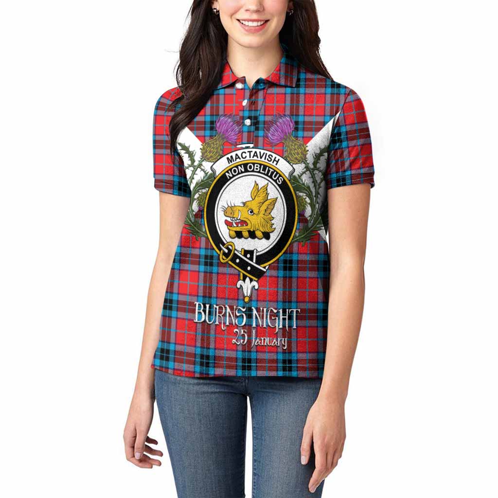 MacTavish (McTavish) Tartan Family Crest Women Polo Shirt Scottish Burns Night Thistle Floral