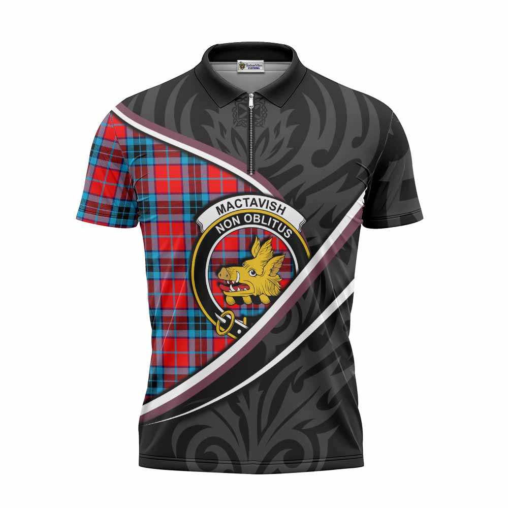 MacTavish (McTavish) Tartan Family Crest Zipper Polo Shirt Celtic Scottish Thistle Floral - Tartan Vibes Clothing