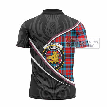 MacTavish (McTavish) Tartan Family Crest Zipper Polo Shirt Celtic Scottish Thistle Floral