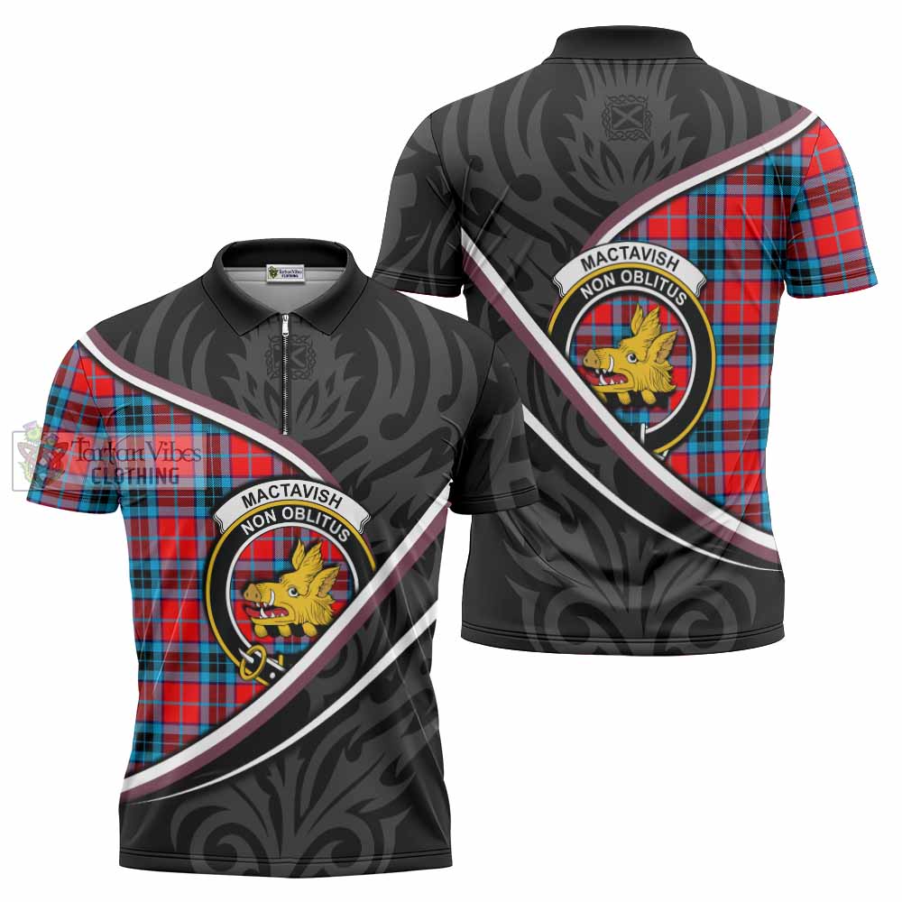 MacTavish (McTavish) Tartan Family Crest Zipper Polo Shirt Celtic Scottish Thistle Floral - Tartan Vibes Clothing
