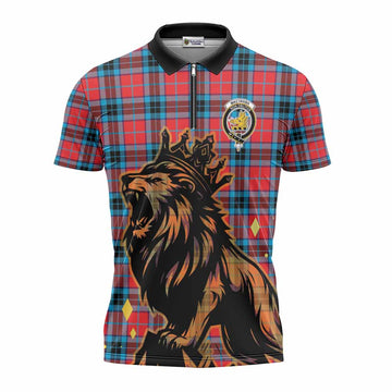 MacTavish (McTavish) Tartan Family Crest Zipper Polo Shirt Crowned Lion Roaring