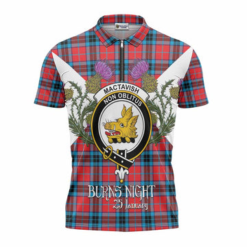 MacTavish (McTavish) Tartan Family Crest Zipper Polo Shirt Scottish Burns Night Thistle Floral