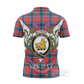 MacTavish (McTavish) Tartan Family Crest Zipper Polo Shirt Scottish Burns Night Thistle Floral