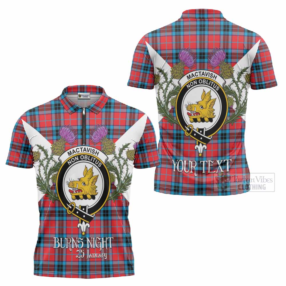 MacTavish (McTavish) Tartan Family Crest Zipper Polo Shirt Scottish Burns Night Thistle Floral