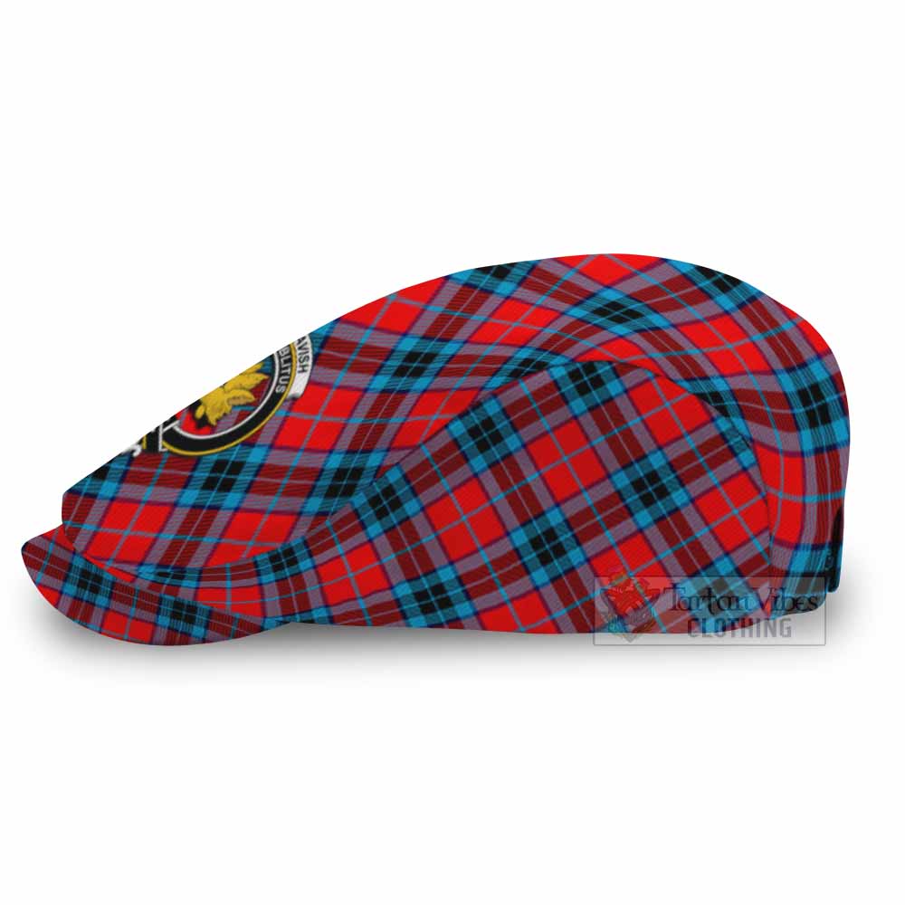 MacTavish (McTavish) Tartan Flat Cap, Jeff Cap Cross Style with Family Crest - Tartan Vibes Clothing