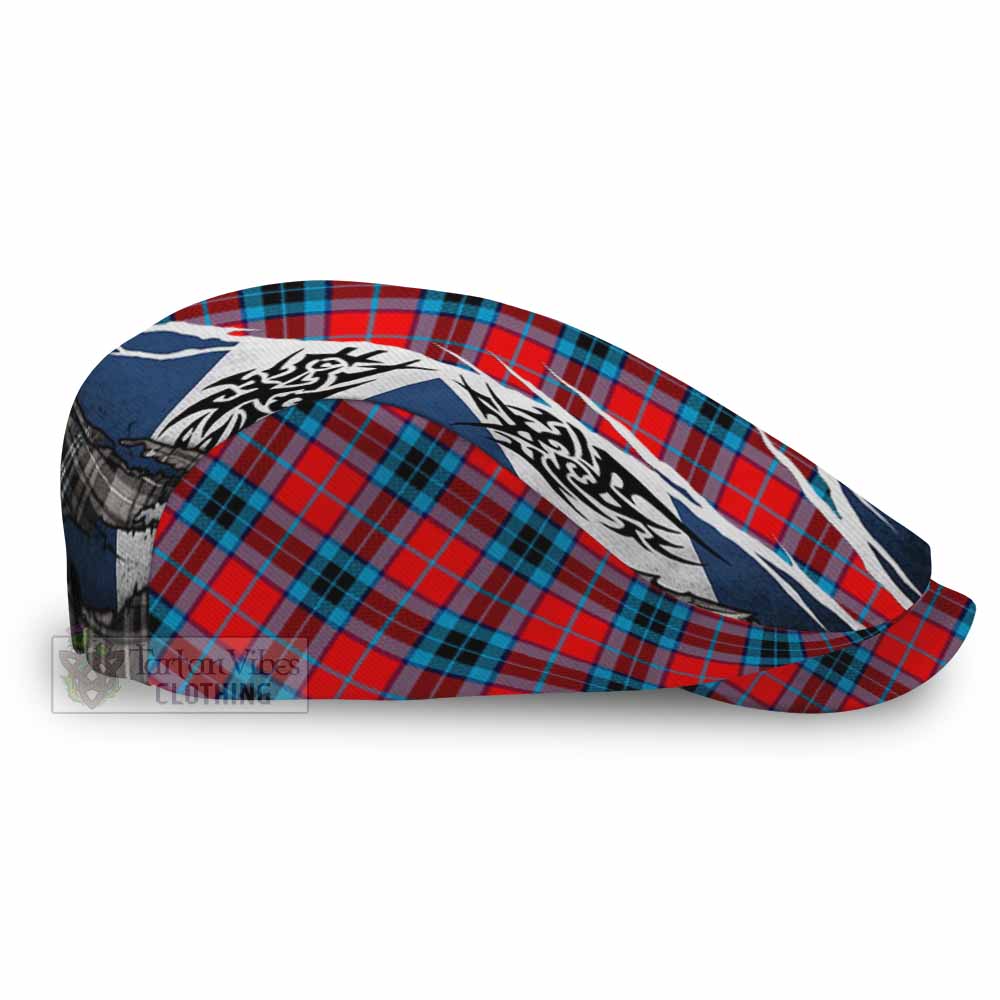 MacTavish (McTavish) Tartan Flat Cap, Jeff Cap Scotland Flag Ripped Tribal Design
