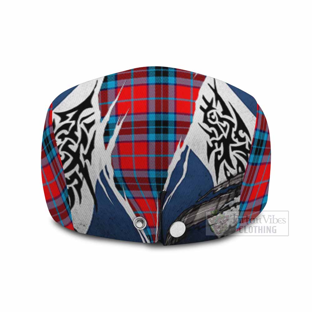 MacTavish (McTavish) Tartan Flat Cap, Jeff Cap Scotland Flag Ripped Tribal Design