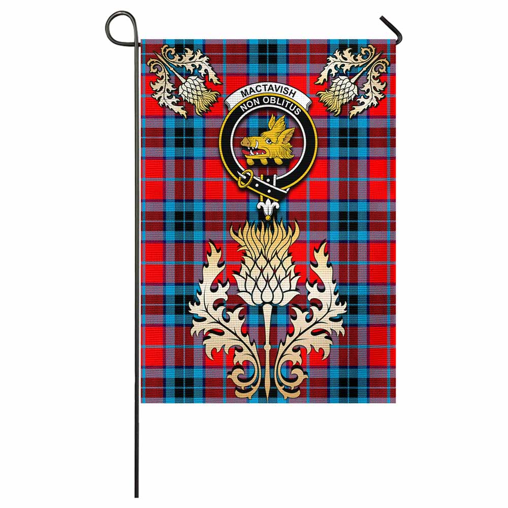 MacTavish (McTavish) Tartan Garden Flag with Golden Regal Scottish Thistle Emblem - Tartan Vibes Clothing