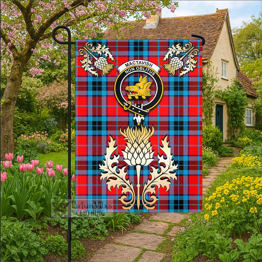 MacTavish (McTavish) Tartan Garden Flag with Golden Regal Scottish Thistle Emblem - Tartan Vibes Clothing