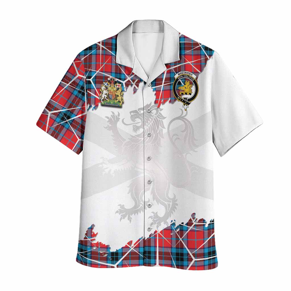 MacTavish (McTavish) Tartan Hawaiian Shirt with Family Crest and Lion Rampant Grunge Style