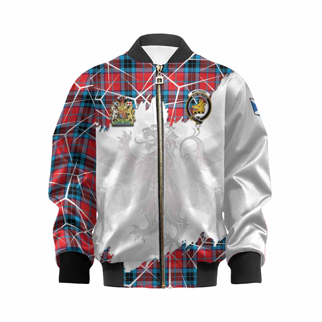 MacTavish (McTavish) Tartan Kid Bomber Jacket with Family Crest and Lion Rampant Grunge Style