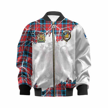 MacTavish (McTavish) Tartan Kid Bomber Jacket with Family Crest and Lion Rampant Grunge Style