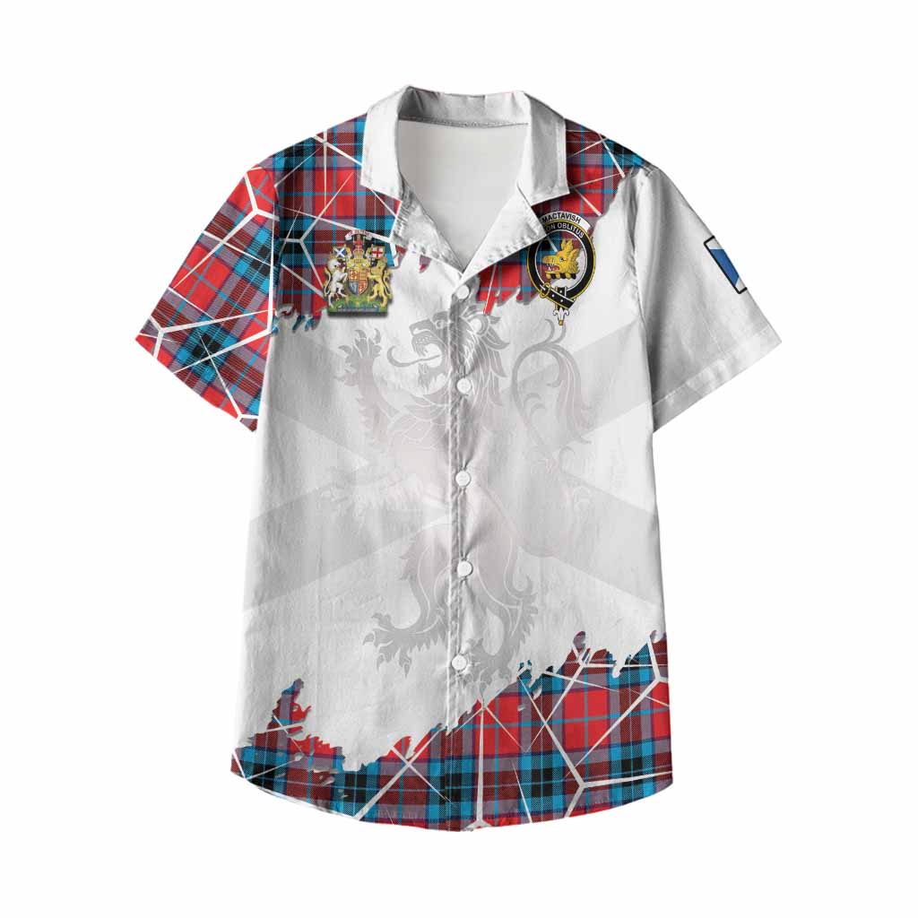 MacTavish (McTavish) Tartan Kid Hawaiian Shirt with Family Crest and Lion Rampant Grunge Style