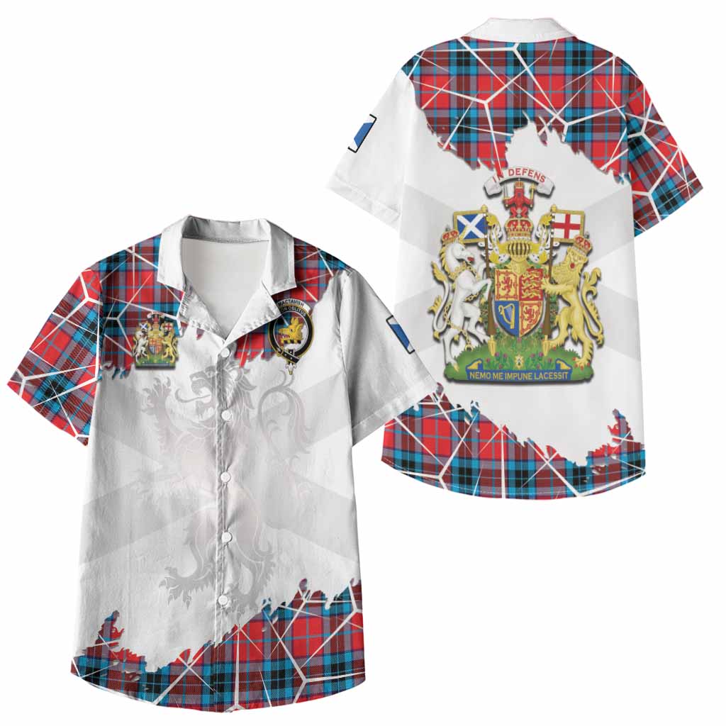 MacTavish (McTavish) Tartan Kid Hawaiian Shirt with Family Crest and Lion Rampant Grunge Style
