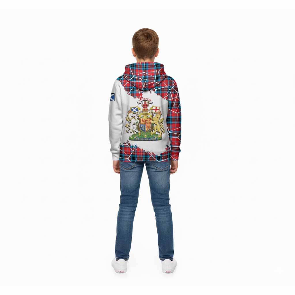 MacTavish (McTavish) Tartan Kid Hoodie with Family Crest and Lion Rampant Grunge Style