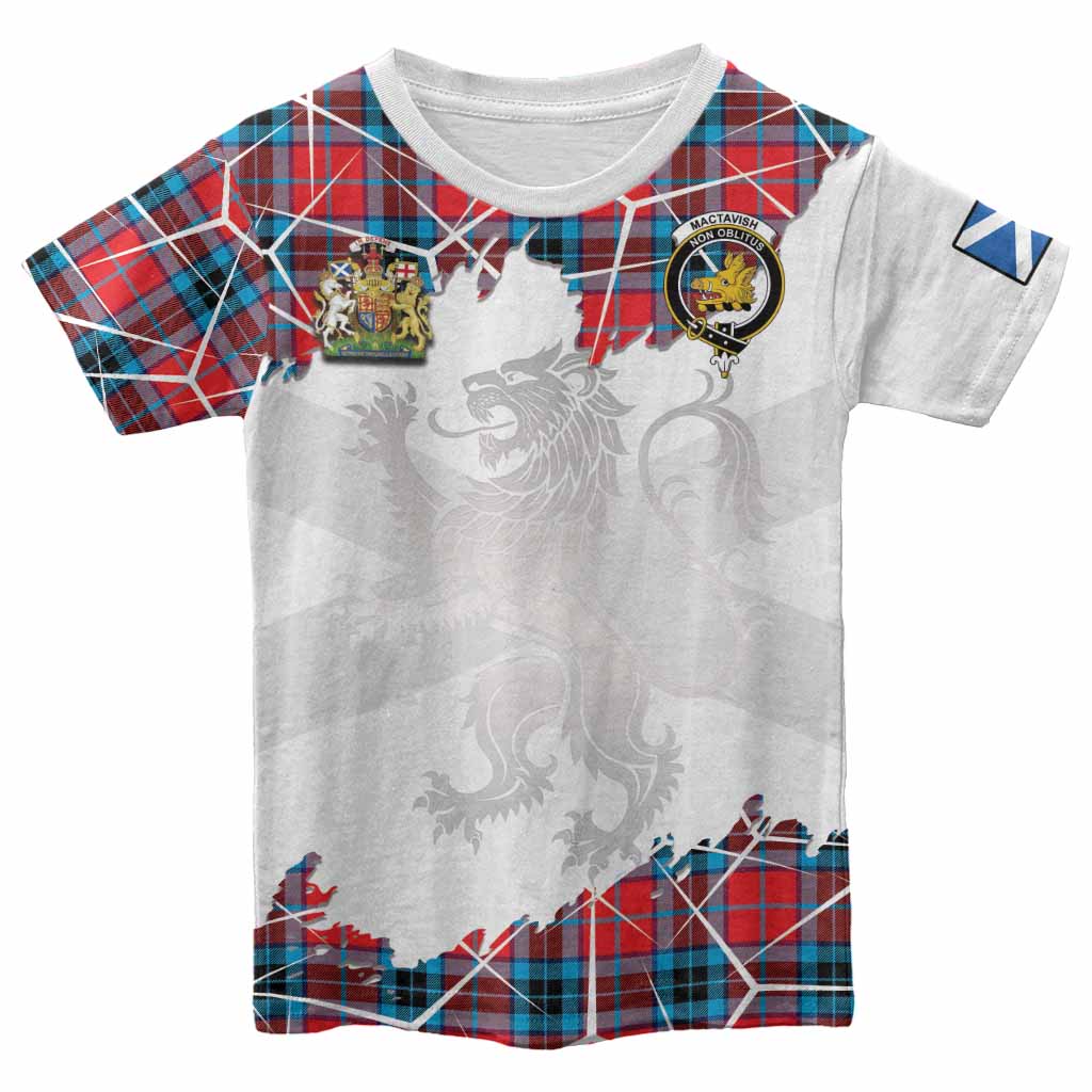 MacTavish (McTavish) Tartan Kid T-shirt with Family Crest and Lion Rampant Grunge Style