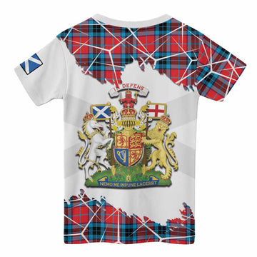 MacTavish (McTavish) Tartan Kid T-shirt with Family Crest and Lion Rampant Grunge Style