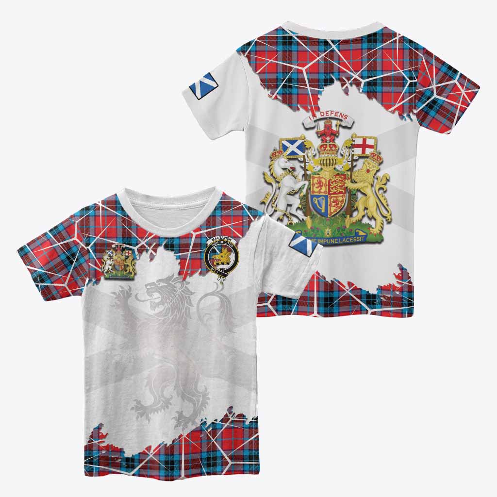 MacTavish (McTavish) Tartan Kid T-shirt with Family Crest and Lion Rampant Grunge Style