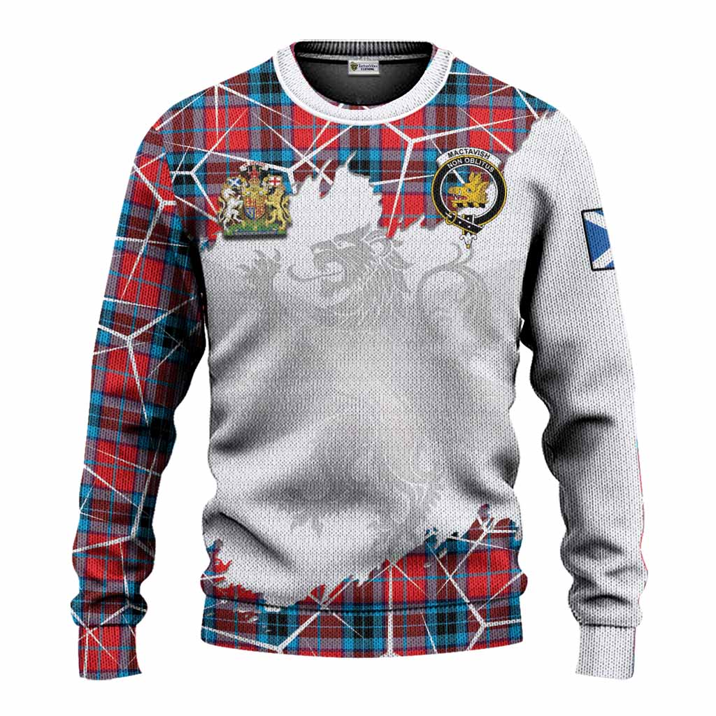 MacTavish (McTavish) Tartan Knitted Sweater with Family Crest and Lion Rampant Grunge Style