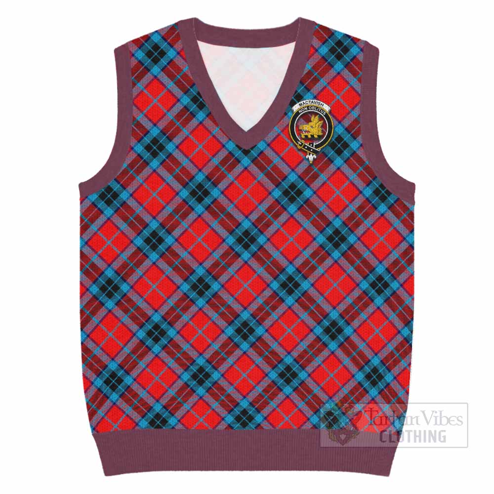 MacTavish (McTavish) Tartan Knitted V-Neck Vest with Family Crest Cross Style