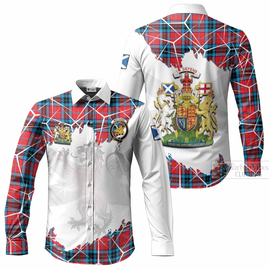 MacTavish (McTavish) Tartan Long Sleeve Button Shirts with Family Crest and Lion Rampant Grunge Style