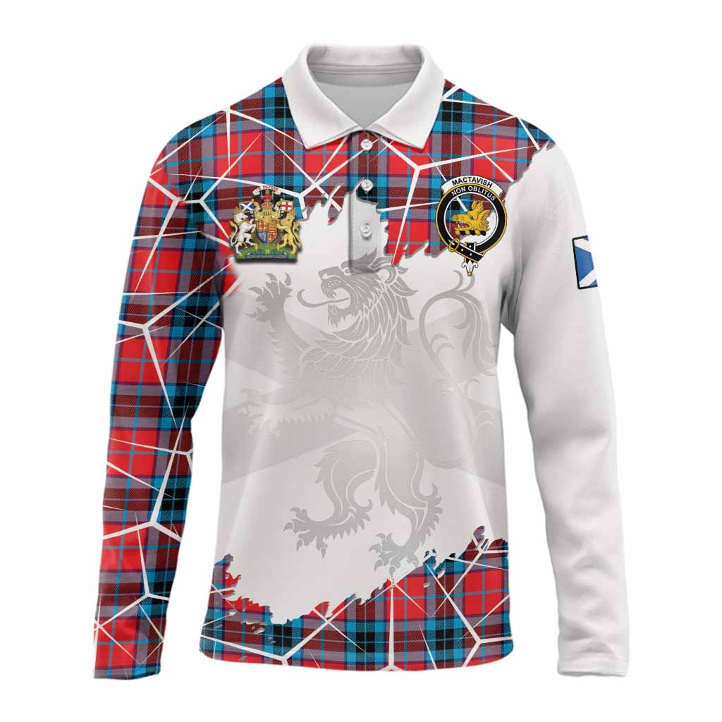 MacTavish (McTavish) Tartan Long Sleeve Polo Shirt with Family Crest and Lion Rampant Grunge Style