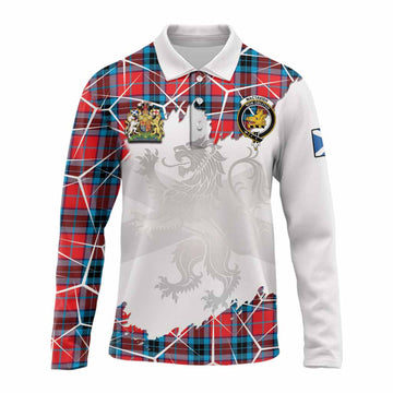 MacTavish (McTavish) Tartan Long Sleeve Polo Shirt with Family Crest and Lion Rampant Grunge Style