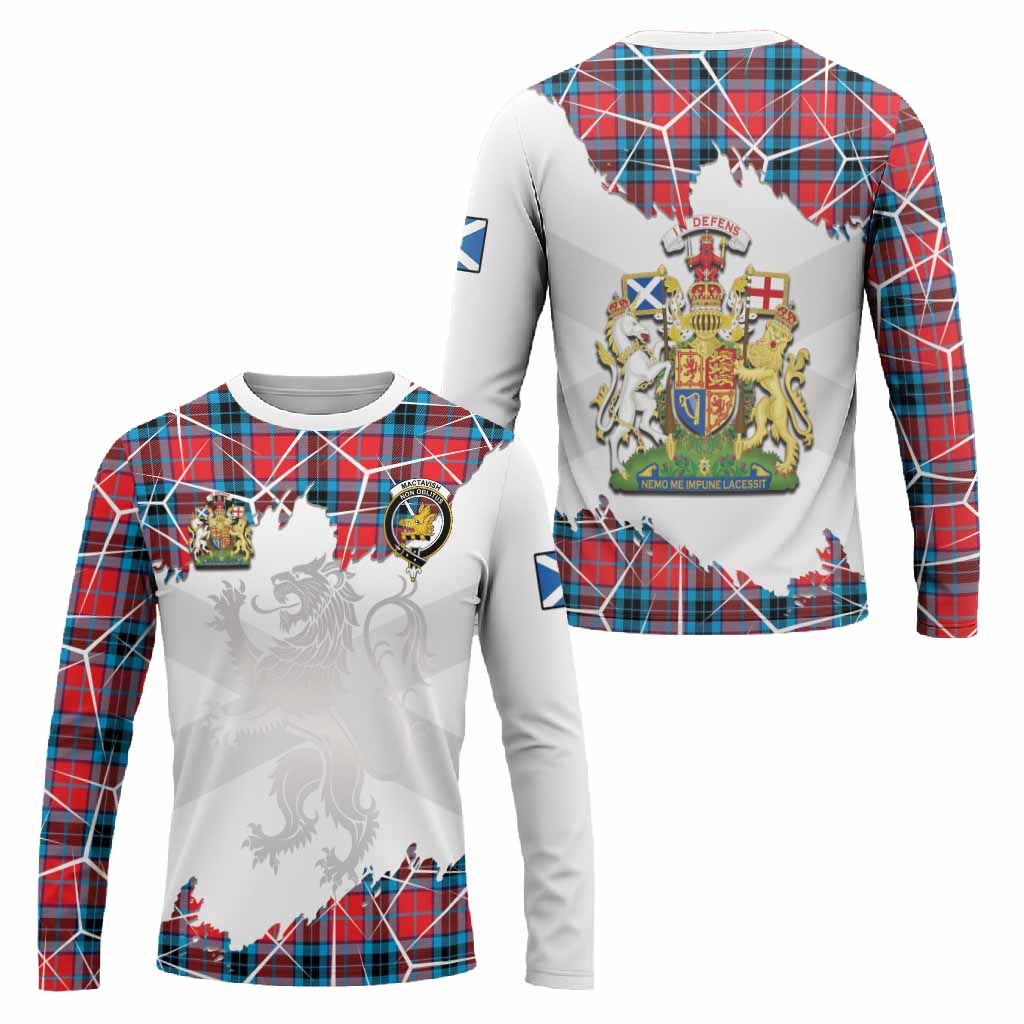 MacTavish (McTavish) Tartan Long Sleeve T-Shirt with Family Crest and Lion Rampant Grunge Style